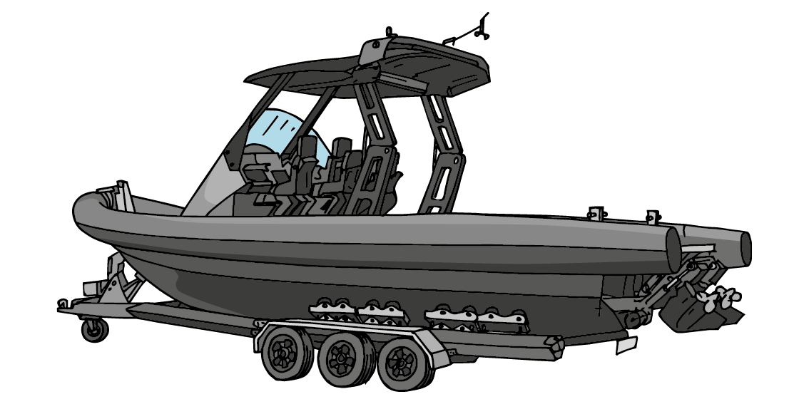 Illustration of the H2Ocean hydrogen-powered rigid inflatable boat on its trailer
