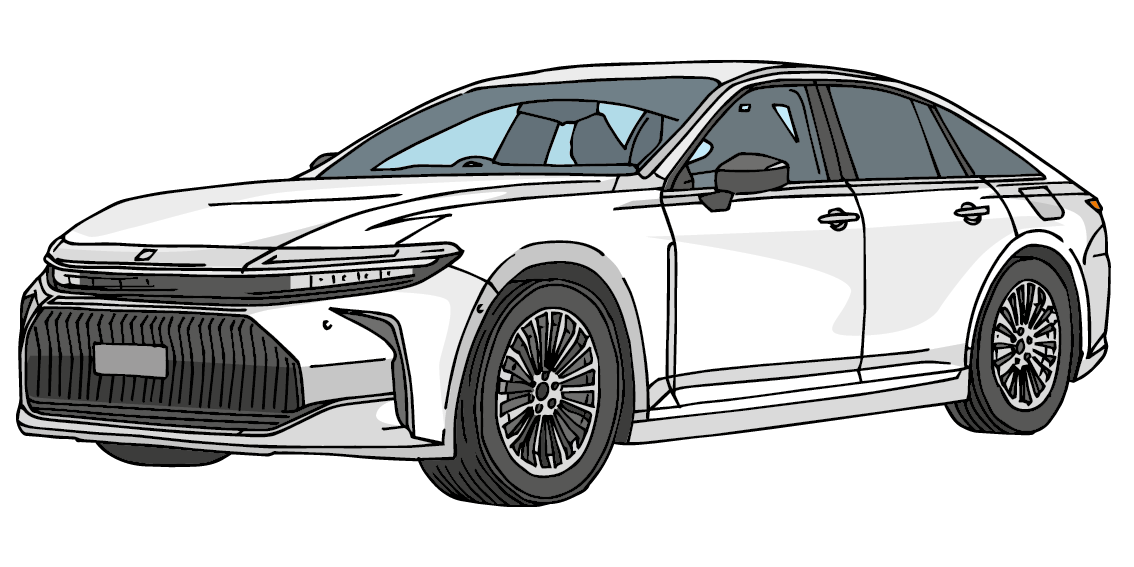 Illustration of a Toyota Crown fuel cell electric vehicle