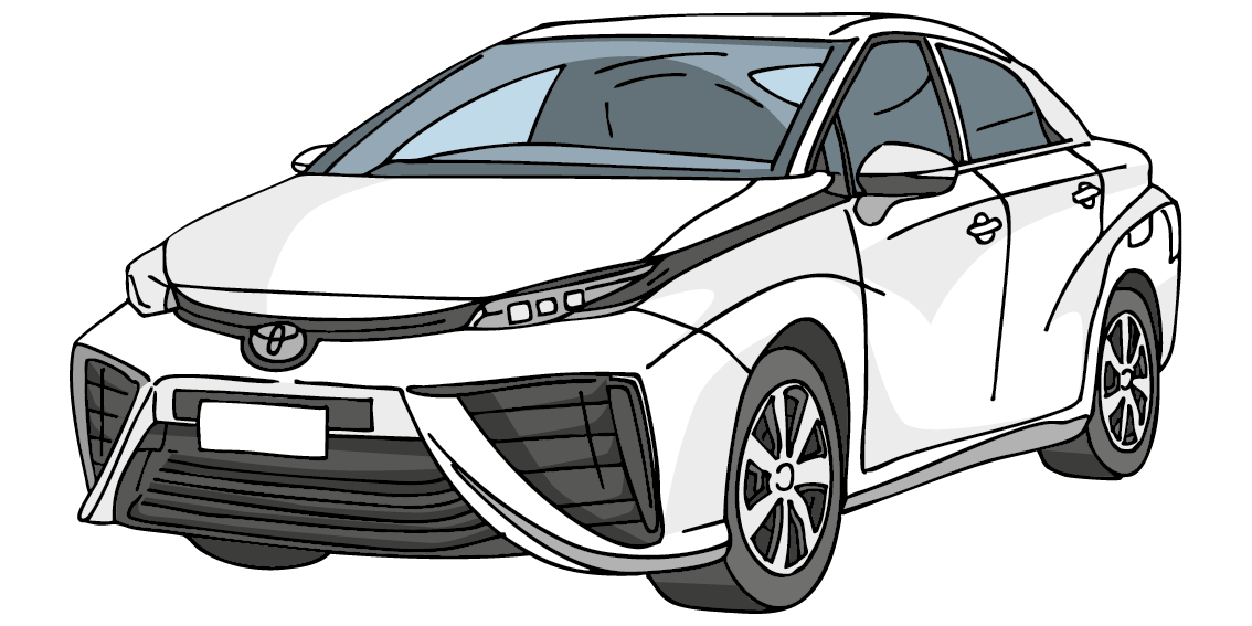 Illustration of a Toyota Mirai fuel cell sedan